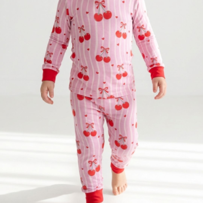 Sweet Cherry Hearts Toddler Two-Piece Bamboo Pajama Set