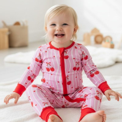 Sweet Cherry Hearts Bamboo Zippy Romper