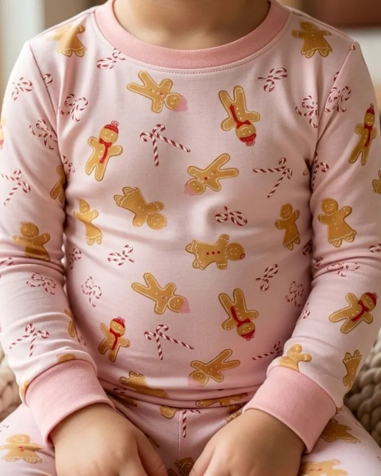 Gingerbread Pink Kids 2-Piece Bamboo Pajamas - Image 5