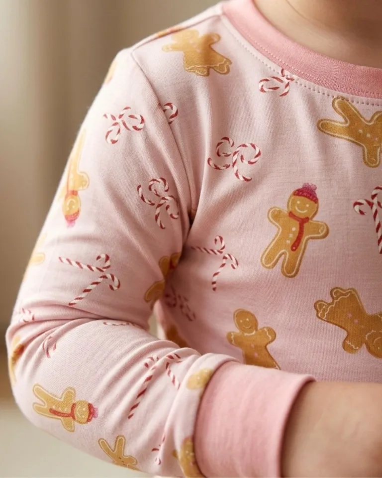 Gingerbread Pink Kids 2-Piece Bamboo Pajamas - Image 4