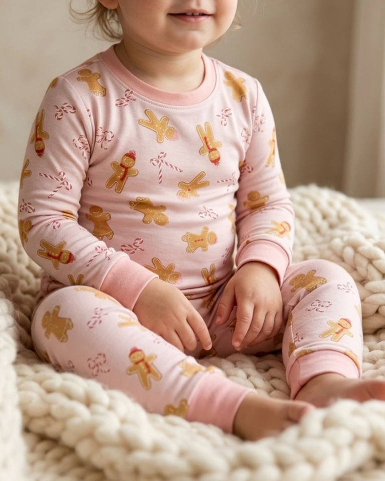 Gingerbread Pink Kids 2-Piece Bamboo Pajamas - Image 3